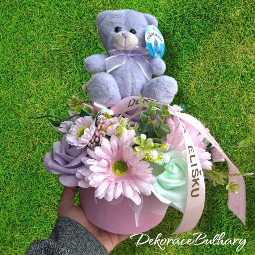 Pěnový flowerbox Eliška - 5 růží + třpytky