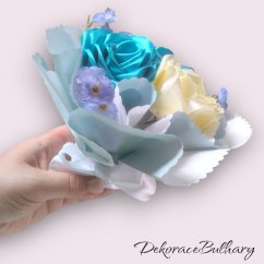 Flowerbox saténové růže tyrkys/vanilka
